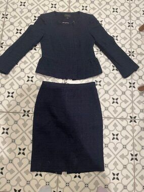 Jcrew navy tweed peplum suit